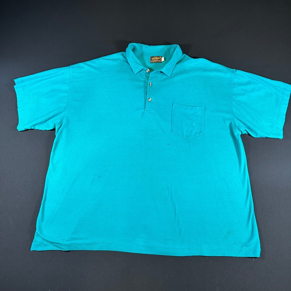 Vtg Eddie Bauer Polo Shirt Men's 4XL Turquoise Pocket Outdoor Outfitter Casual‎
